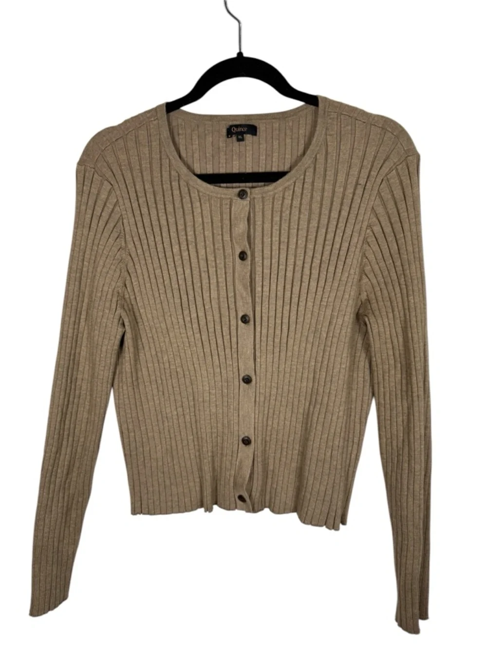 Quince Women's Eco-Knit Cropped Rib Cardigan Warm Taupe Sz XL - Picture 2 of 6